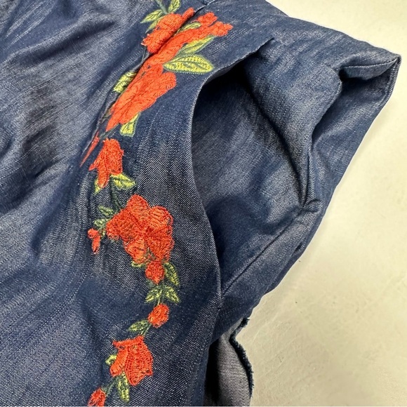 MOON RIVER Stylish chambray Romper with Floral Embroidery - Picture 14 of 16